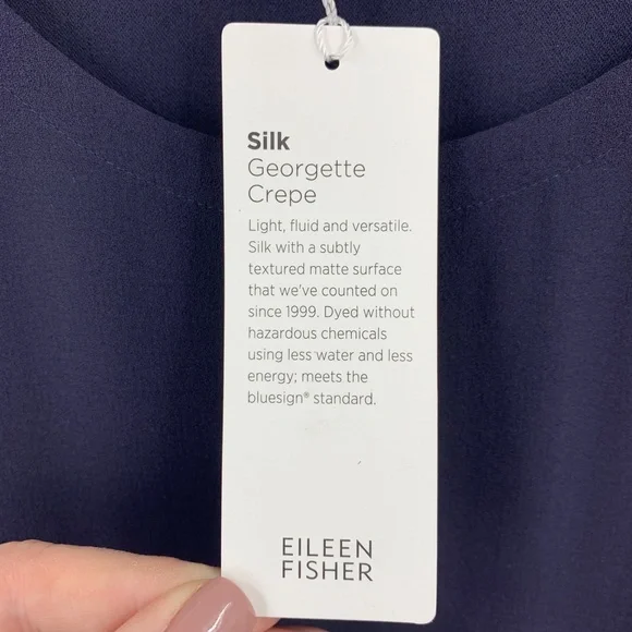 Eileen Fisher Blue Silk Georgette Crepe Asymmetrical Sleeveless Dress Sz…